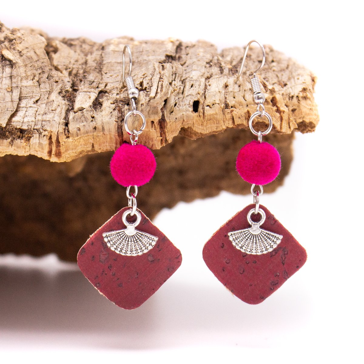 red cork fabric Shapes for Earrings, Original handmade ladies earrings-ER-113-5