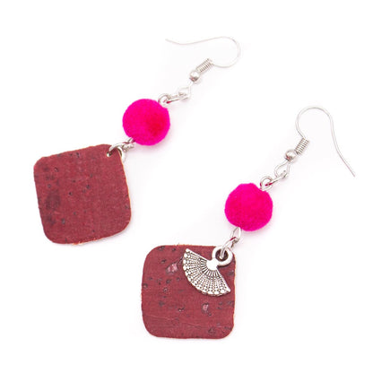 red cork fabric Shapes for Earrings, Original handmade ladies earrings-ER-113-5