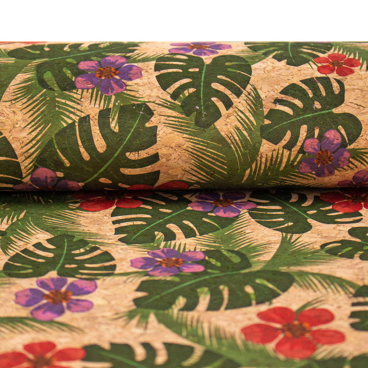 Feuilles de palmier vertes et fleurs en tissu de liège COF-394