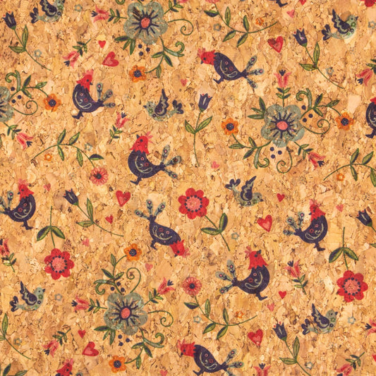Tissu en liège à motif d'oiseaux et de fleurs mignons COF-380