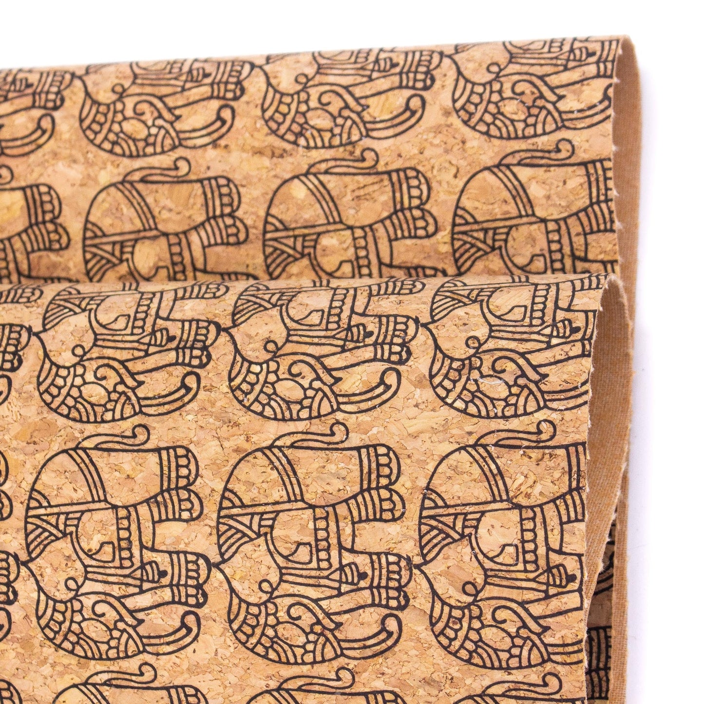 Ethnic Elephant Block Vegan Cork Fabric COF-298-A