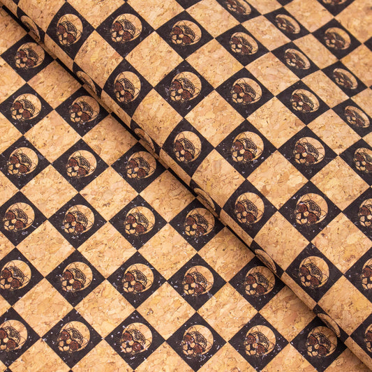 Checkered Chess Leopard Print Cork Fabric COF-283-A