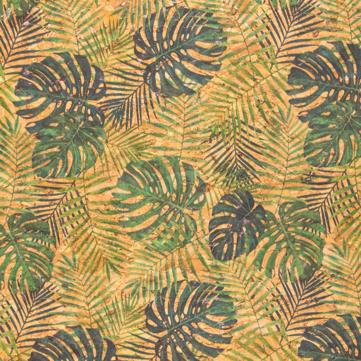 Tissu en liège naturel à motif de feuilles vertes COF-373