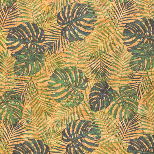 Green Leaves Pattern Natural Cork Fabric COF-373
