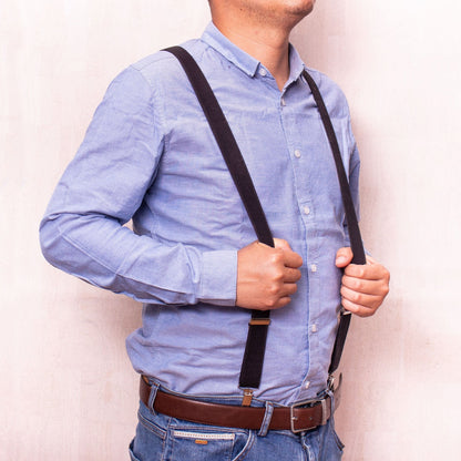 Dark Blue Adjustable Cork Straps Suspenders L-542-F