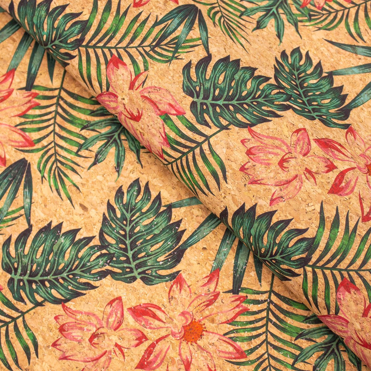 Leaves flower pattern cork leather fabric COF-396