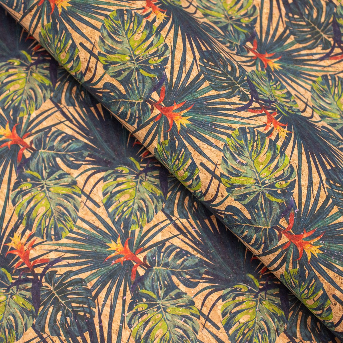 Palm leaves. Seamless floral pattern summer Cork fabric COF-376