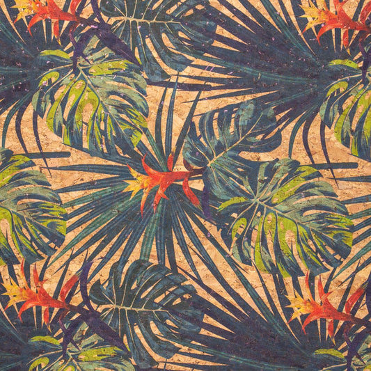 Tissu de liège d'été à motif floral sans couture de feuilles de palmier COF-376