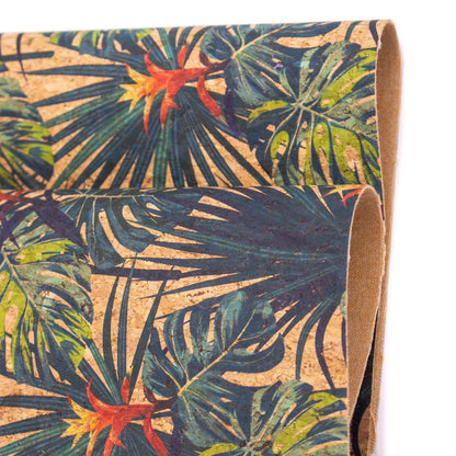 Palm leaves. Seamless floral pattern summer Cork fabric COF-376