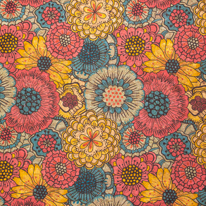 Chrysanthemums on Vegan Cork Fabric | THE CORK COLLECTION