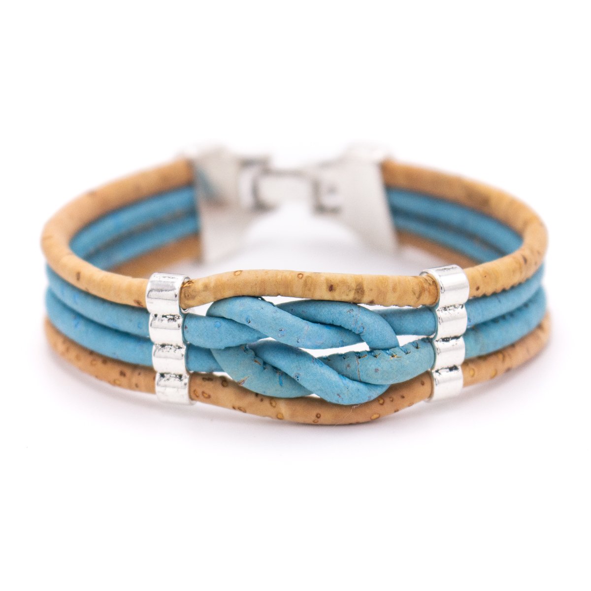 Bracelet en liège naturel coloré de 3mm avec perles en Zamak, bijoux faits à la main pour femmes BR-463-MIX-5 