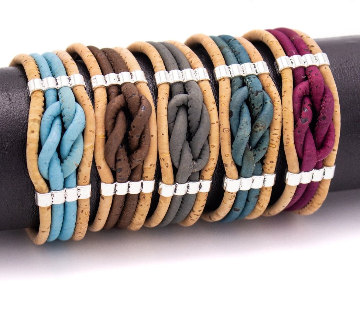 Bracelet en liège naturel coloré de 3mm avec perles en Zamak, bijoux faits à la main pour femmes BR-463-MIX-5 