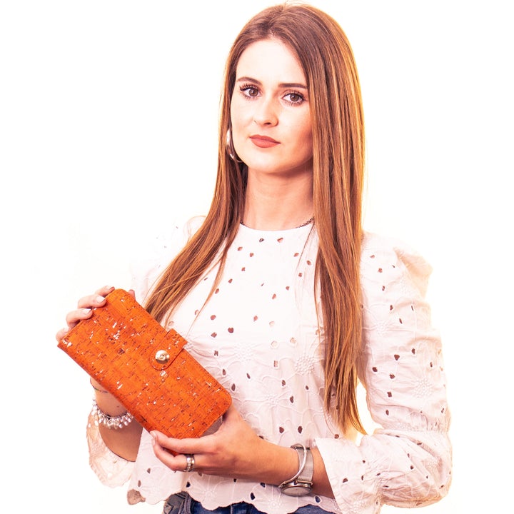 Portefeuille pour cartes en liège orange avec fermeture magnétique pour femme BAG-2062-C