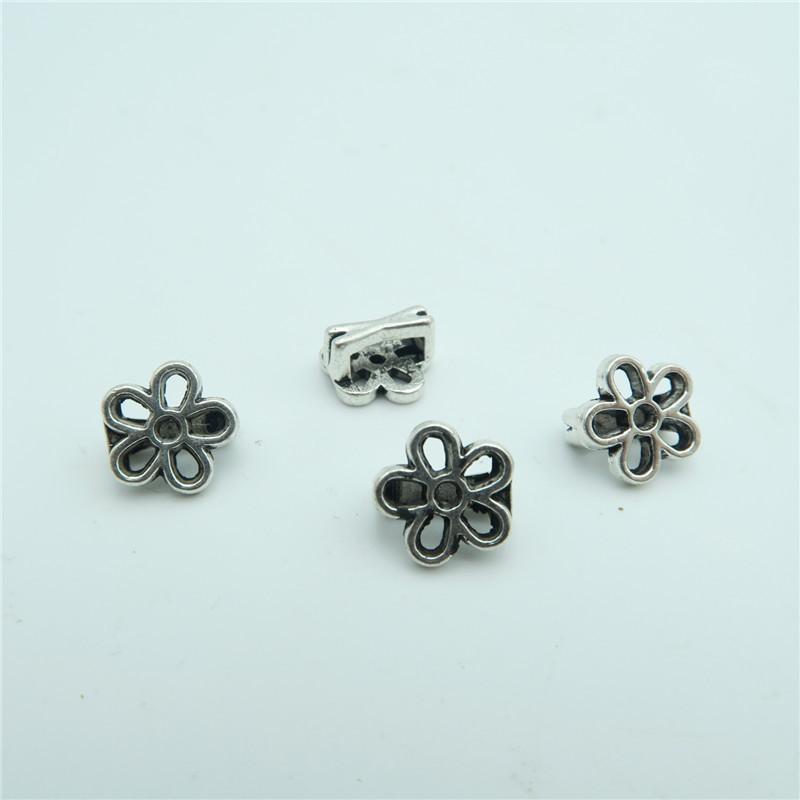 20pcs For 5mm flat leather slider antique silver flower, jewelry finding supplies D-1-5-14