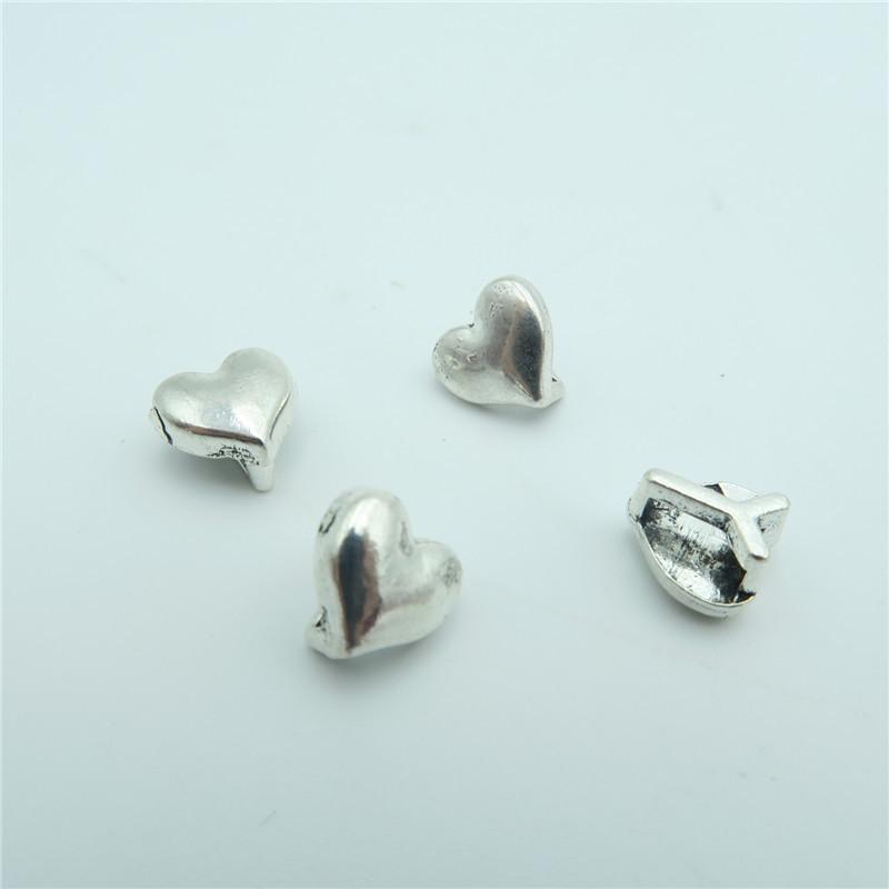 20 pièces pour curseur en cuir plat de 5mm, breloques en forme de cœur en argent antique, fournitures de recherche de bijoux D-1-5-15