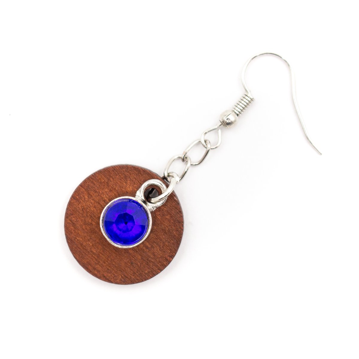 Natural Brown round pendant and blue rhinestone earrings Original handmade ladies earrings-ER-088