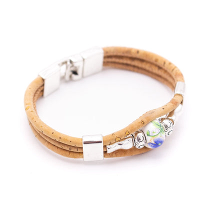 Colorful Cork w/ Zamak Beads & Colored Porcelain Beads Vegan Bracelet for Women BR-470-MIX-5
