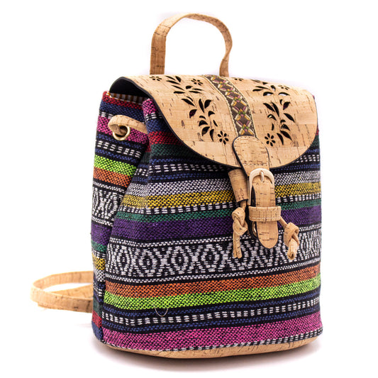 Cork Laser Cut Square Colorful Textile Backpack | THE CORK COLLECTION
