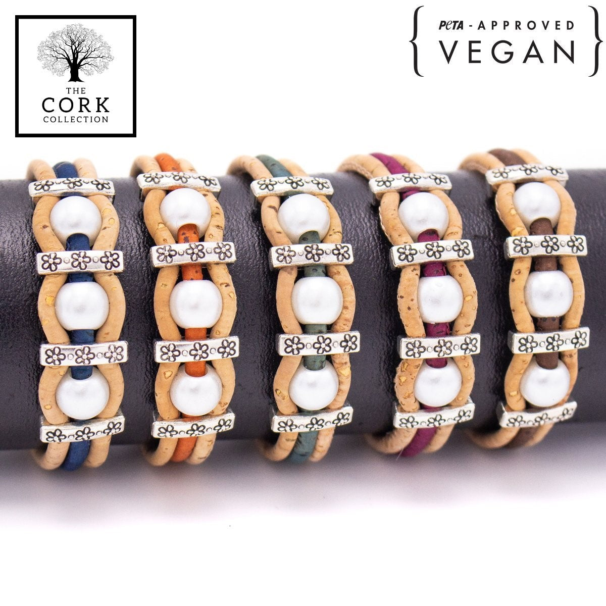 Handmade Colorful Cork w/ Pearl Adjustable Vegan Friendship Bracelet BR-408-MIX-5