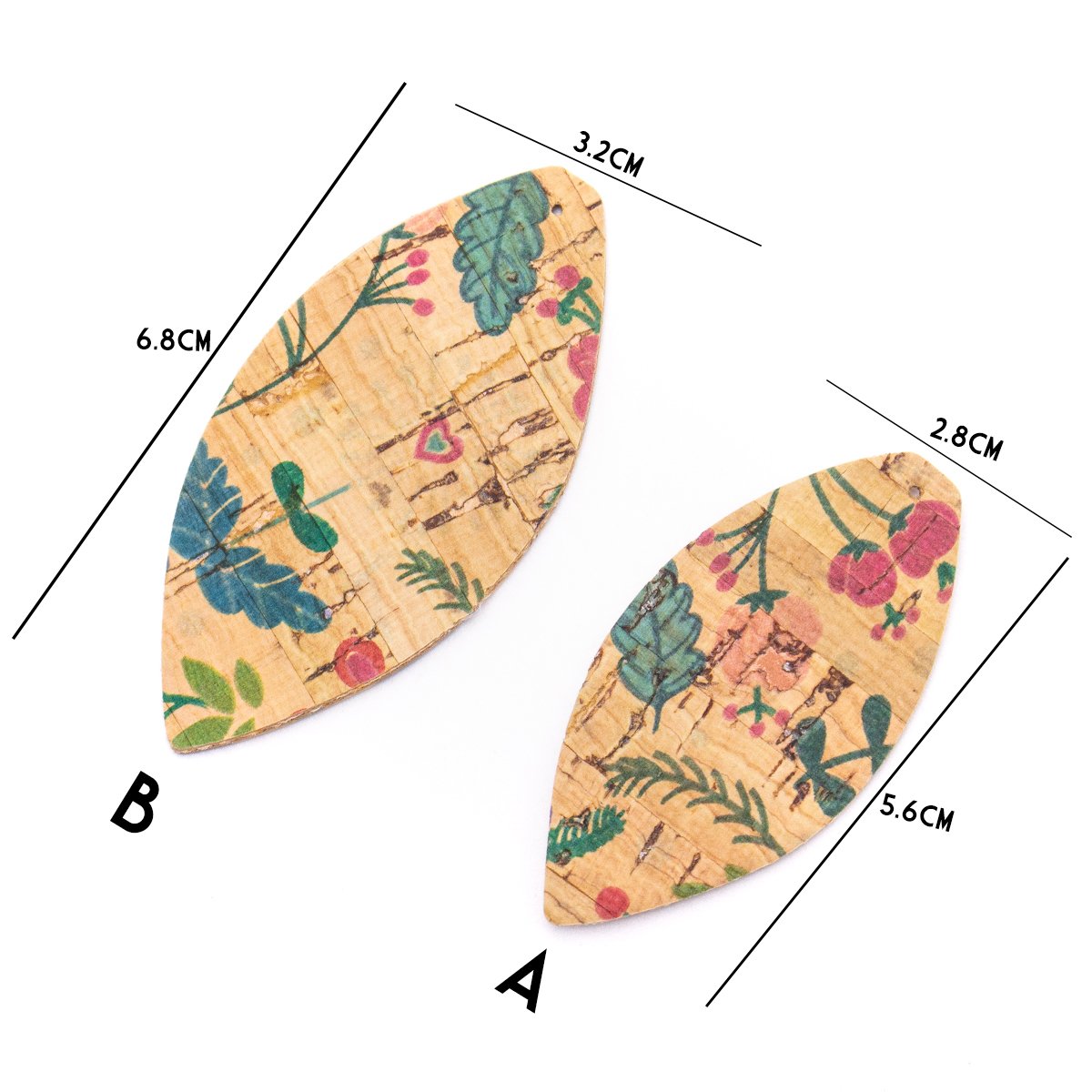 10Pcs Leaf-shaped Double-sided printing cork fabric suitable for any jewelry DIY D-3-461