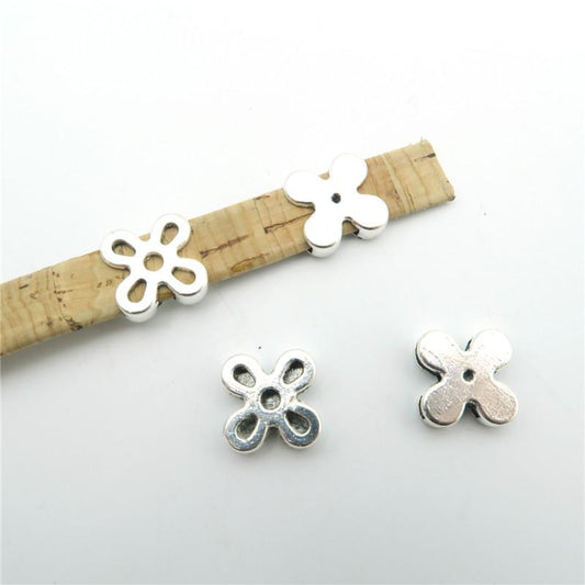 10 Pcs for 10mm flat leather, Antique Silver flower slider  beads jewelry supplies jewelry finding D-1-10-126