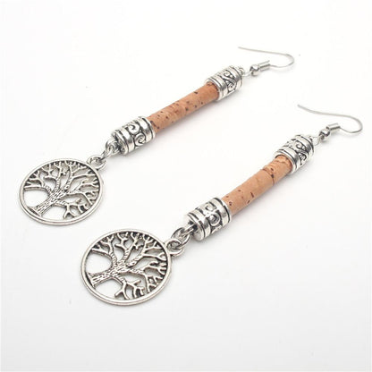 Tree of Life Round Colorful Cork Earrings