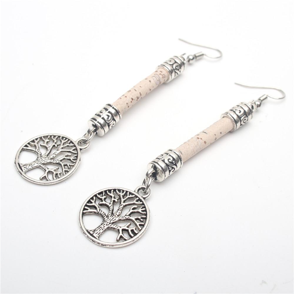 Tree of Life Round Colorful Cork Earrings