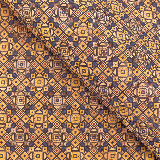 Cork fabric portuguese ceramic tile mosaic pattern COF-299