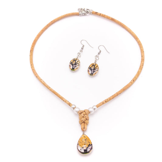 Collier en liège pour femmes, bijoux en liège, couleur naturelle, liège SET-080-C