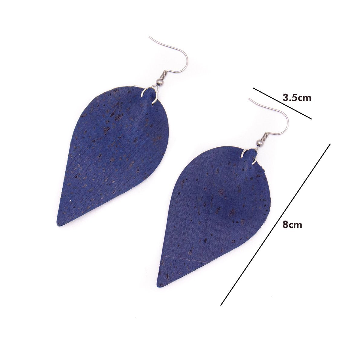 Formes en tissu de liège bleu foncé pour boucles d'oreilles, boucles d'oreilles originales faites à la main pour dames-ER-119-B 