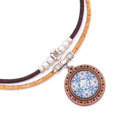 collier fait main pendentif motif carreaux de céramique N-205-B-5