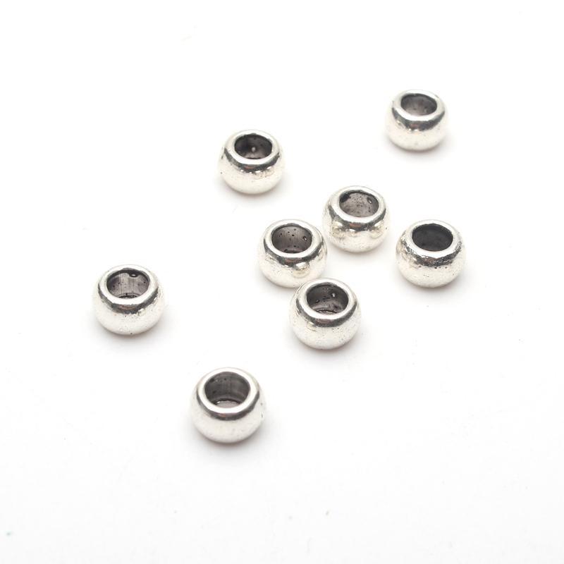 100 pièces de perles métalliques de 2mm pour cordon rond de 2mm et 3mm, en Zamak, bijoux en argent Antique, composants de résultats D-5-3-25