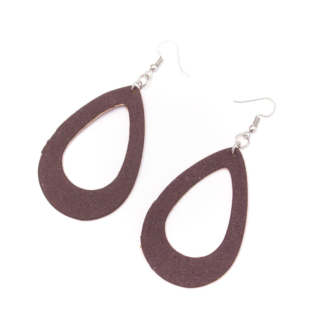 Boucles d'oreilles originales en liège pour dames marron foncé faites à la main ER-073-E