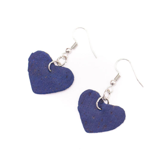 Dark Blue Softwood Fabric Heart Style Handmade Lady Cork Earrings ER-072-E