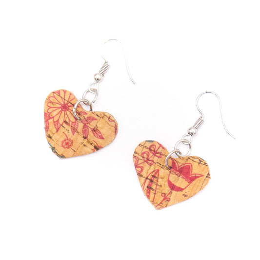 Heart Shapes Handmade Original Natural Cork Ladies Vegan Earrings ER-072-G