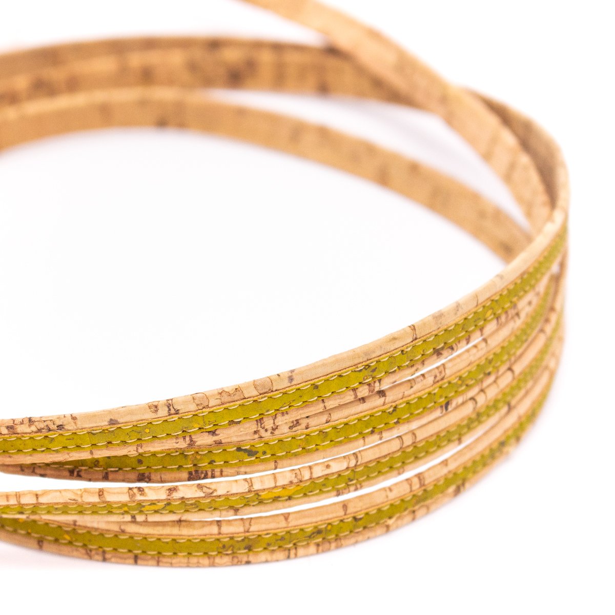 10 meters green with natural flat 10mm cork cord COR-436