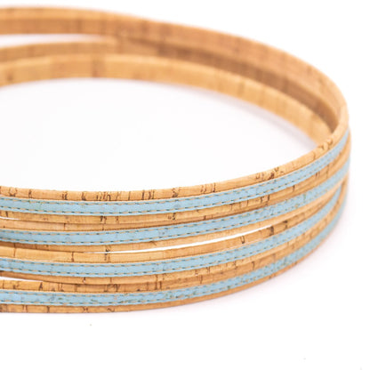 10 meters of Sky Blue w/ Natural Flat 10mm Cork Cord COR-442