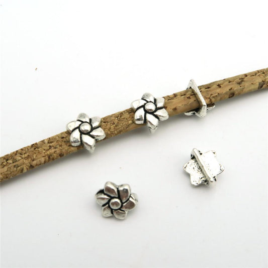 20 Pcs For 5mm flat leather, antique silver flower slider jewelry supplies jewelry finding D-1-5-31