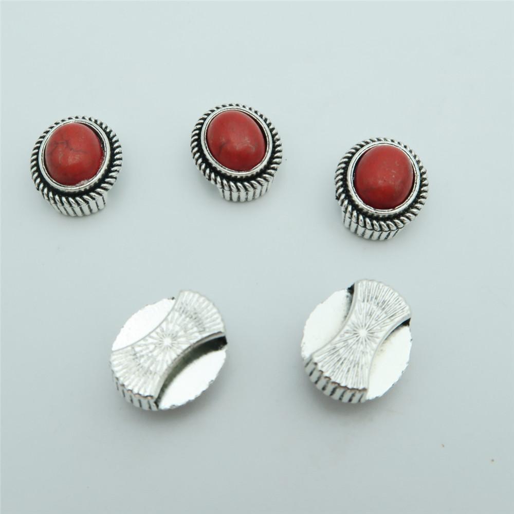 10 Pcs for 10mm flat leather, Antique silver with red stone slider beads jewelry supplies jewelry finding D-1-10-140
