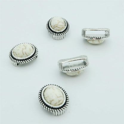 10 Pcs pour cuir plat de 10 mm, argent antique avec perles coulissantes turquoise blanches, fournitures de bijoux recherche de bijoux D-1-10-142