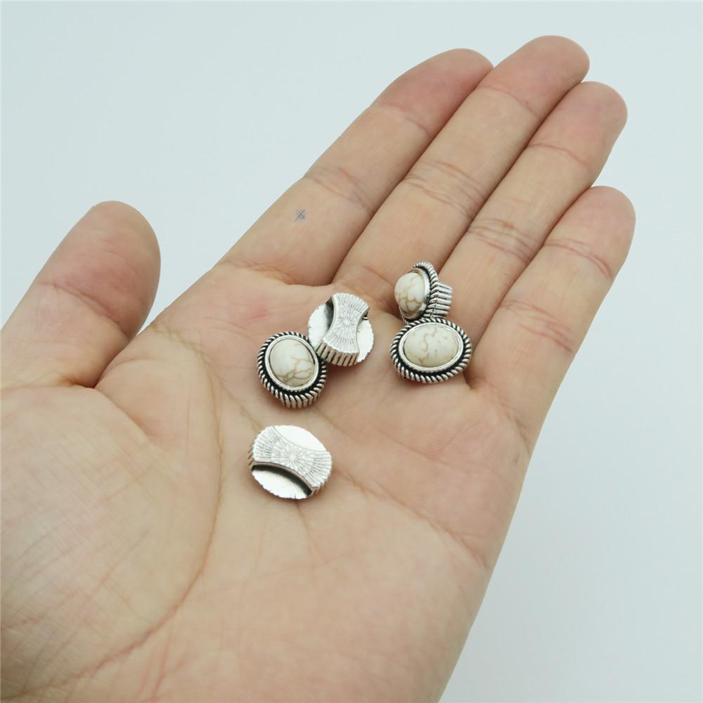 10 Pcs for 10mm flat leather, Antique silver with white turquoise slider beads, jewelry supplies jewelry finding D-1-10-142