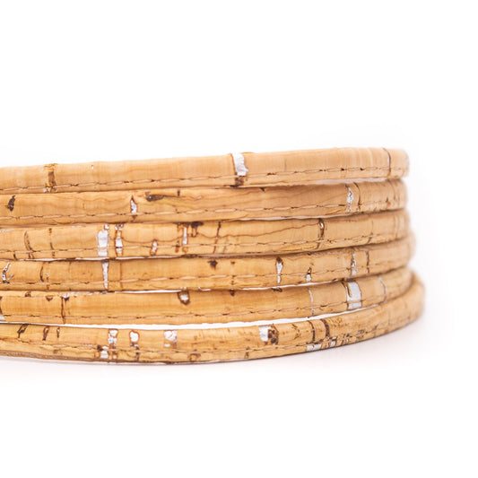 10 meters of 5mm Flat Natural w/ Silver Cork Cord COR-197