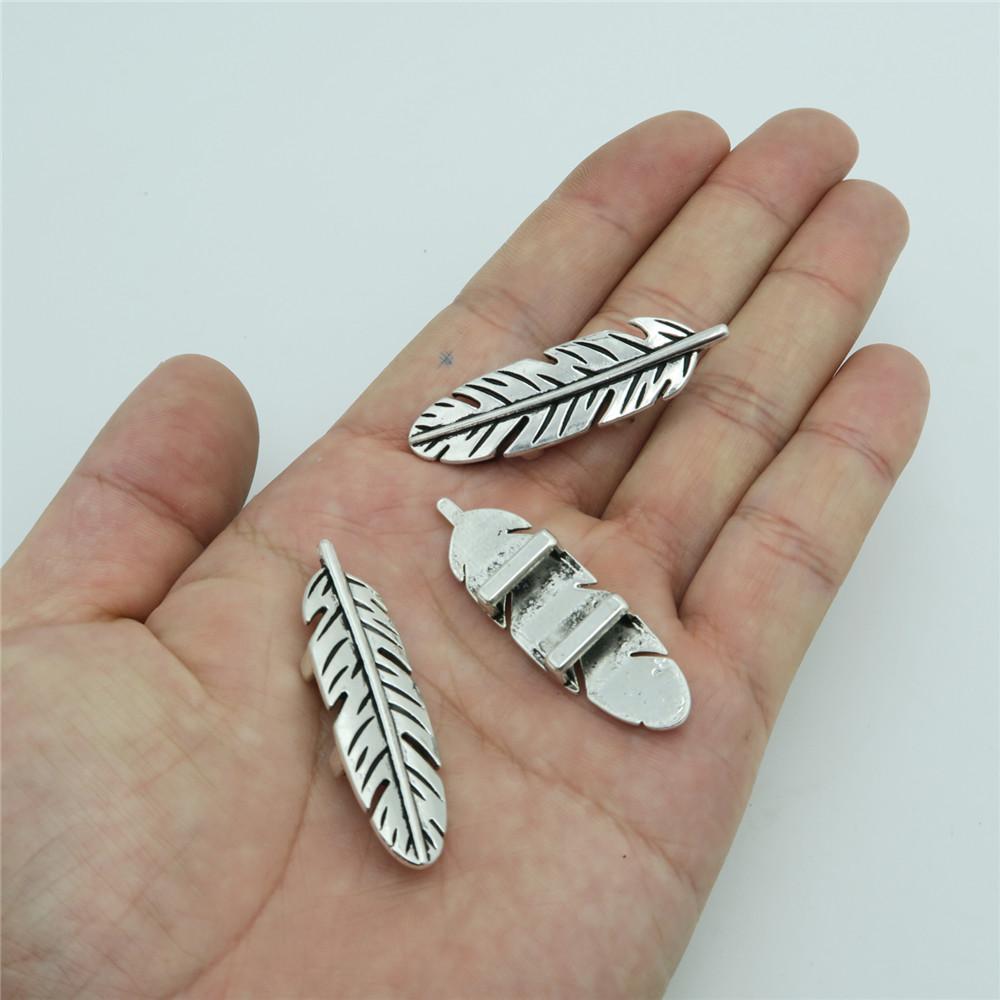 10 Pcs for 10mm flat leather,Antique Silver Feather jewelry supplies jewelry finding D-1-10-49