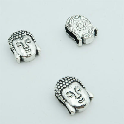 10 pièces pour cuir plat de 10mm, perles coulissantes de tête de bouddha en argent Antique, fournitures de bijoux, recherche de bijoux D-1-10-139