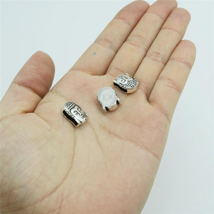 10 Pcs for 10mm flat leather, Antique silver Buddha head slider beads jewelry supplies jewelry finding D-1-10-139