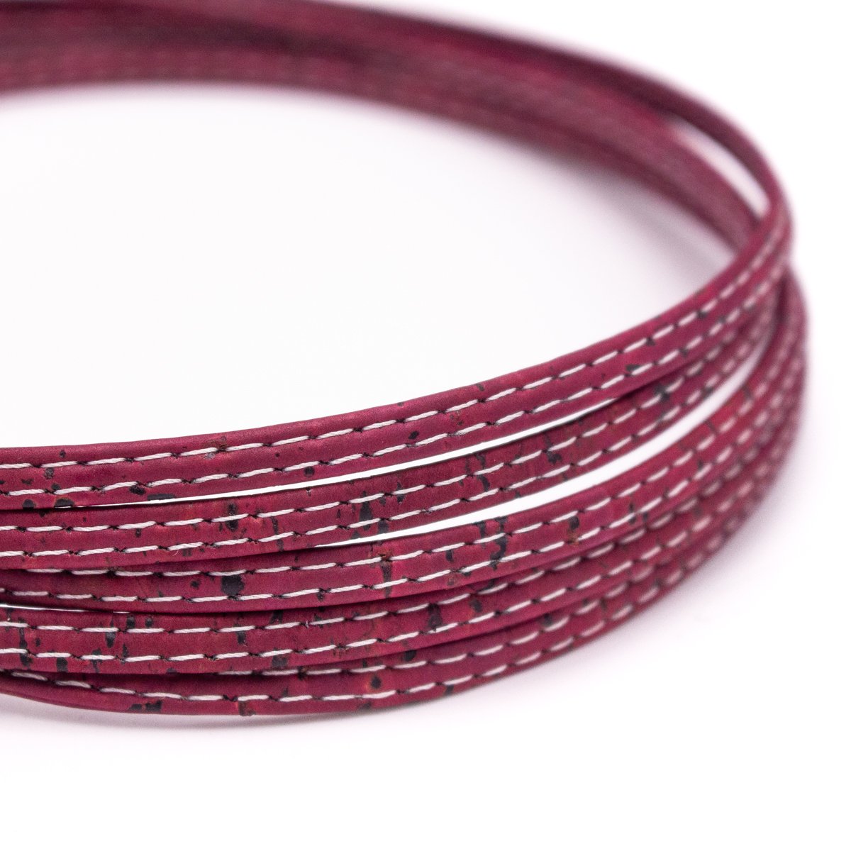 10 meters of Wine Red 5mm Flat Natural Cork Cord COR-518
