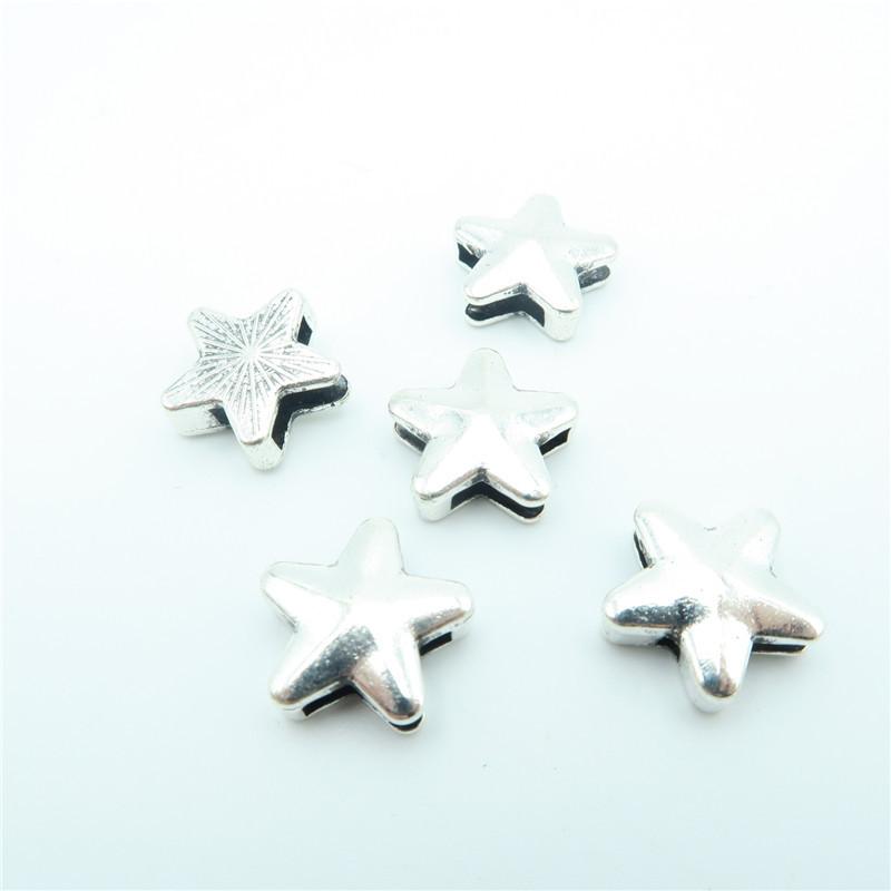 10 pièces pour cuir plat de 10mm, fournitures de bijoux en forme d'étoile en argent Antique, recherche de bijoux D-1-10-45