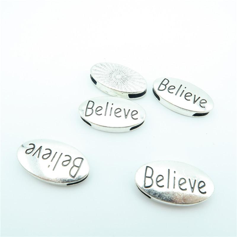 10 Pcs For 10mm flat leather,Antique Silver ‘Belive' bead jewelry supplies jewelry finding D-1-10-17