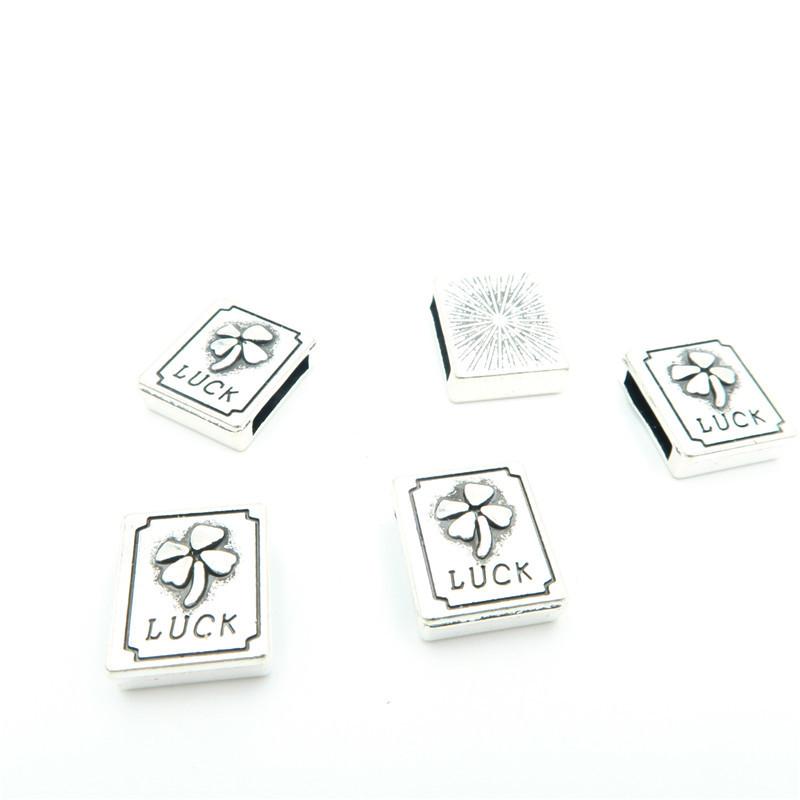 10 Pcs For 10mm flat leather,Antique Silver clover square jewelry supplies jewelry finding D-1-10-32