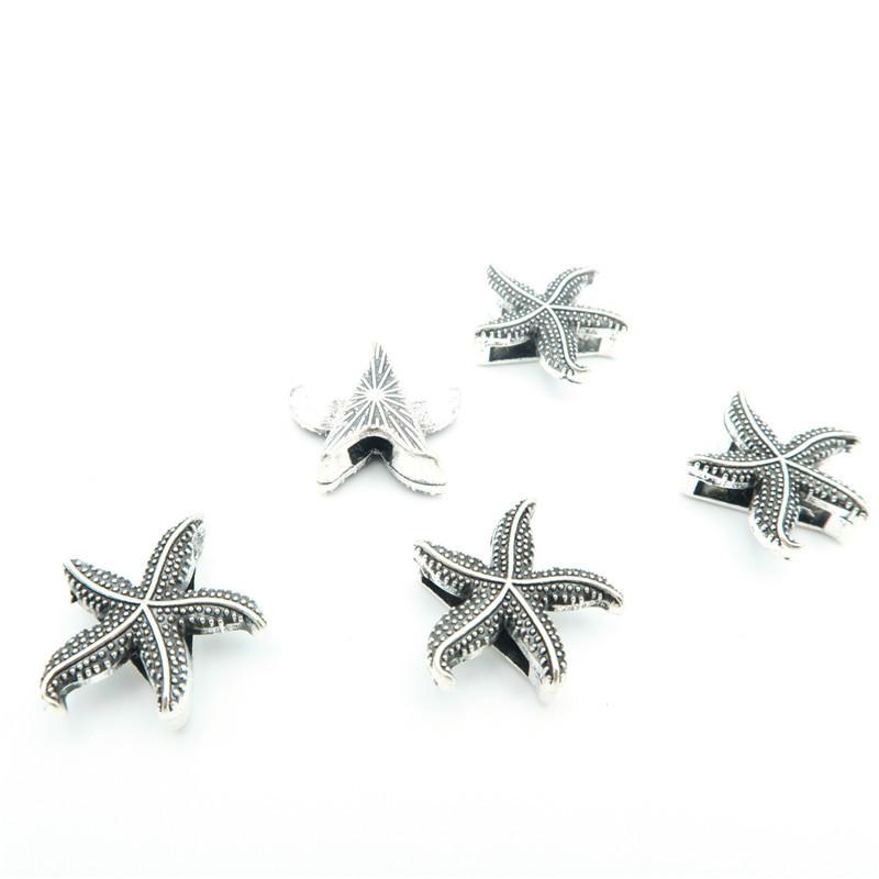 10 pièces pour cuir plat de 10mm, fournitures de bijoux en forme d'étoile de mer en argent Antique, recherche de bijoux D-1-10-22